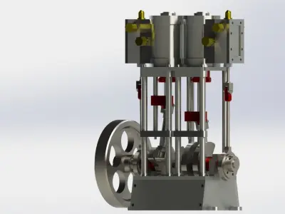 A SIMPLE 2 CYLINDER VERTICAL STEAM ENGINE WITH SLIDE VALVE 3D model
