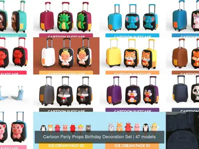 Cartoon Party Props Birthday Decoration Set 3D Model Collection