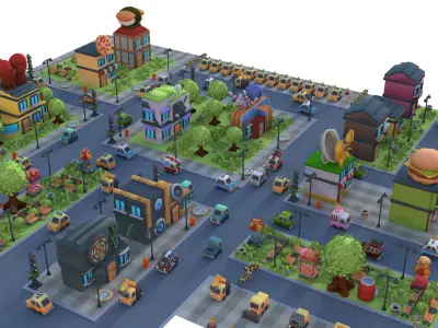  Low Poly Cartoon City Pack 3D model
