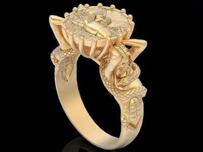 Girl snake horse ring silver gold printable jewelry 3D print model