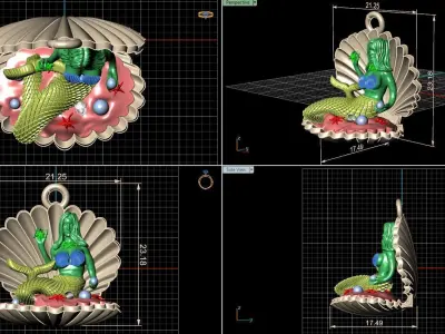 Mermaid Jewelry Pendant Starfish Mussel Shell 3DM STL 3D Model  3D print model