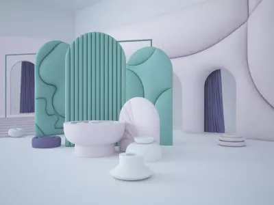 Decorative mint arched panels in candy style scene 3D model