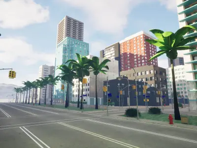 City Downtown Skyscraper Street - Unreal - Lot 04 Low-poly 3D model