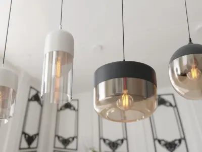 Ceiling White and Black Lamps 3D model