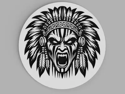 Native American Indian Skull Fangs Vampire Feathers Coasters Free 3D print model