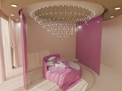 Elegant Round Bed Bedroom Interior Scene Low-poly 3D model