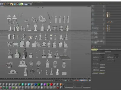 Chinese God Beast Zodiac Dragon Buddha Statue Stone Pillar Model 3D model