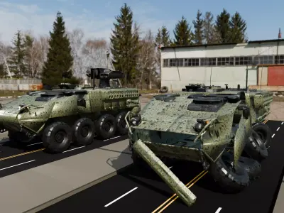 M1134 Armored Vehicle Pack Damaged and Clean Versions Game Ready Low-poly 3D model