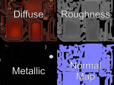 Dragon Relief Wooden Cabinet Model Pack Low-poly 3D model