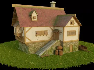 Medievel house Low-poly 3D model