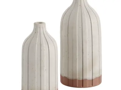 Ribbed Ceramic Vase Set 3D model