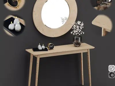 Midford Console Table And Round Mirror 3D model