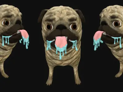 Pug Dog - Low Poly - Rigged - Animated - PBR Low-poly 3D model