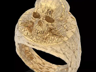 Rock skull ring gold jewelry printable 3D model 3D print model