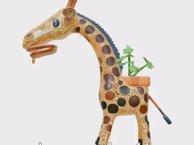 Giraffe Plant Stand with Spotted Metal and Pot Holder Low-poly 3D model