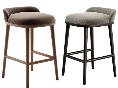 CAINE barstool Dark Brown Loom Beige 3D model