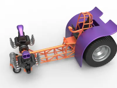 Pulling tractor 2 engines V8 Version 3 Scale 1 to 25 3D print model
