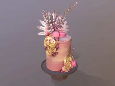 Luxury Golden Swirl Cake Low-poly 3D model