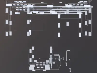 Air conditioning and piping system in building 3D model