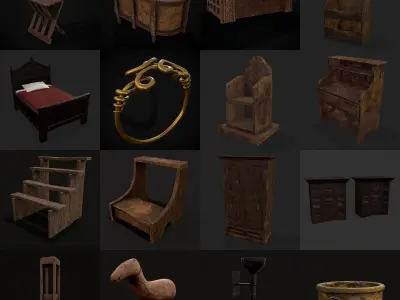 Medieval Props Collection ONE Low-poly 3D model