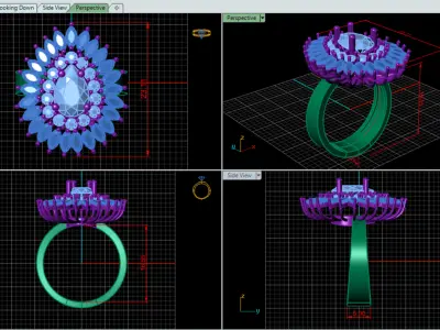 Emerald Sunburst Ring 3D print model