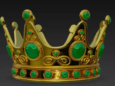 Luxury Golden Crown with Emerald Gems 3D model