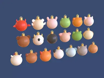 Christmas Animal Ornament Ball Pack 01  Low-poly 3D model