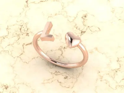 Alphabet Jewelry with Heart Ring L 3D print model