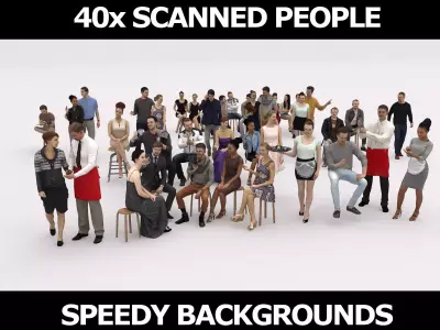  40x Crowds 20 Scanned Casual  Cafe 12 Elegant Sitting People Low-poly 3D model