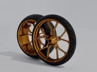 Front 23 and rear 21 wheels with tires for motorcycle Free 3D model