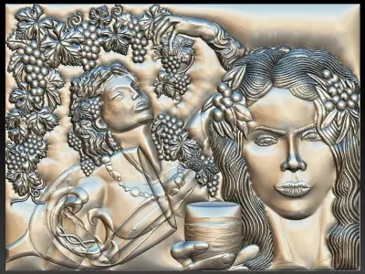 Dionysus god wine and girl with grapes for CNC 3D Router 3D print model