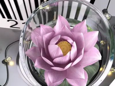 Pink water lily lotus plants vase with string led lights   3D model