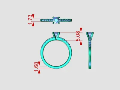 ZDR0125 round brilliant diamond engagement ring 3D print model