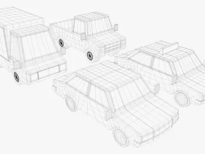 Low Poly Cars four toy trucks 3D model