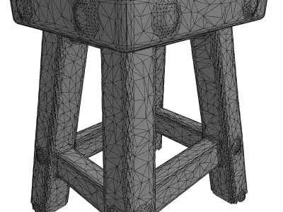 Rustic Wooden Stool with Bolts Low-poly 3D model