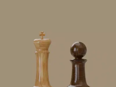 Photorealistic Wooden Chess Pieces King and Pawn Free 3D model