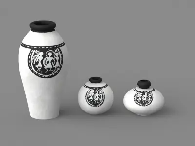 Warli Tales Vases painted white Low-poly 3D model
