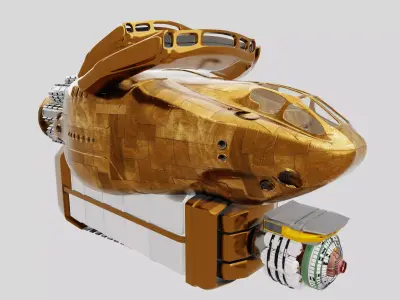 Luxury Sci Fi Shuttle 3D Model Golden Space Freighter Low-poly 3D model