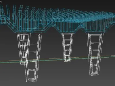 pergola wooden table with two ladders 3D model