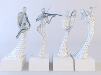 Symphony four sculptures with musical instruments 3D model