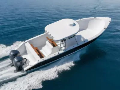 Center Console Fishing Boat with T-Top Twin Outboard 3D model 3D model