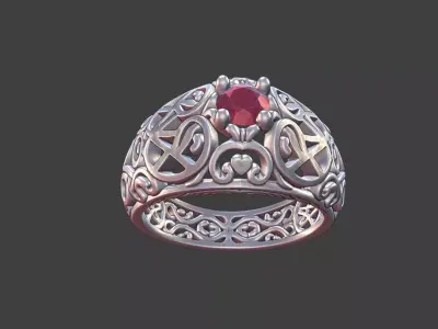 Filigree Silver Ring with Small Faceted Gem 3D print model