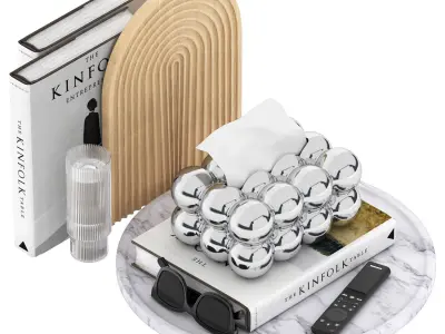 decorative set on a marble round tray 3D model