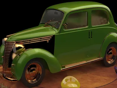 Chinese gold ingot with classic car 3D model
