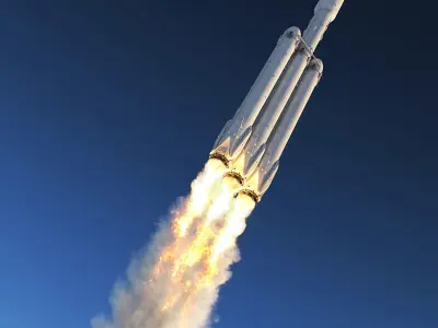 Heavy Space Rocket with Satellite Rigged 3D model