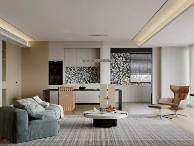 Modern living room dining room interior scenes  3D model