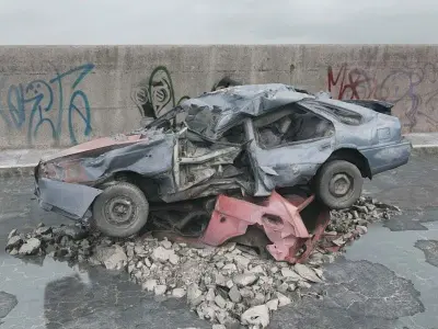 destroyed car 077 am165 3D model