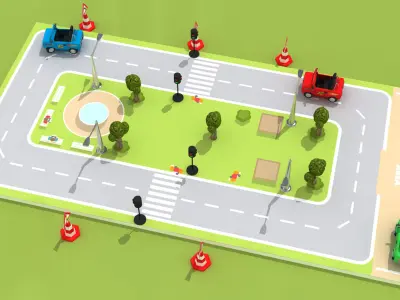 LowPoly Toy Car Traffic Set Cartoon Game 3D model