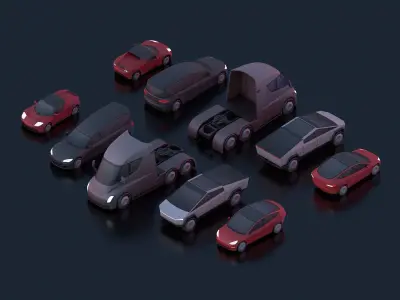 Cartoon Low Poly Tesla Electric Cars Pack Low-poly 3D model