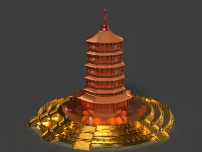 Chinese ancient tower  3D model 2
